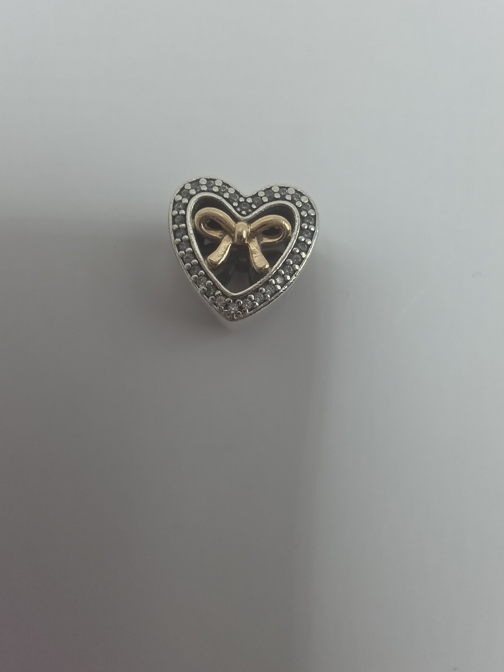 Authentic Pandora Heart Charm with 14k Gold Bow and CZ Accents